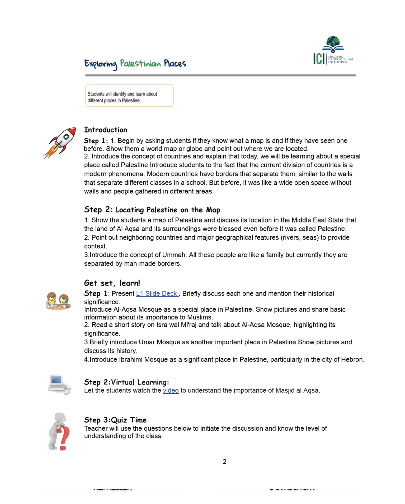 Sample Lesson Plan on Palestine